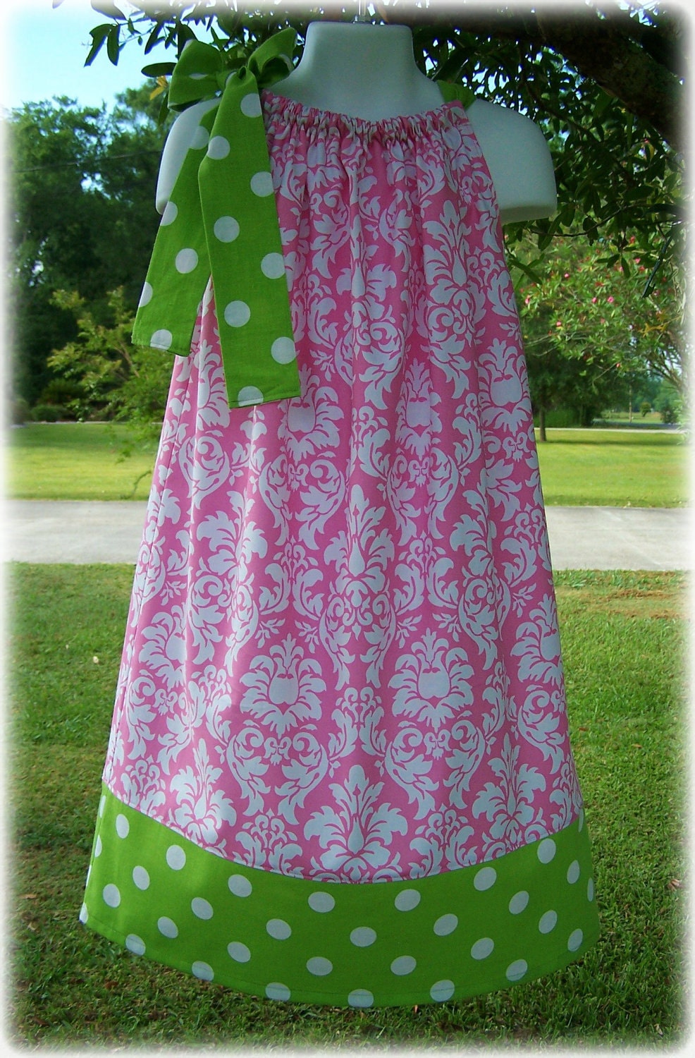 Custom Boutique Clothing Girls Dress Pink & White Damask Spring Summer Tunic Pillowcase Sundress, Size 12 mos to 8yr