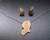 Brass heart earrings necklace gift set - stud earrings and pendant with neck chain - Metal jewelry by Lamazonian - Mother's Day gift idea