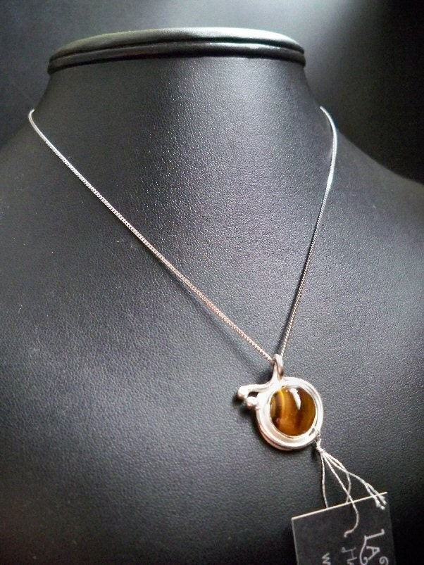 Sterling silver tiger's eye round pendant - Gemstone jewelry by Lamazonian - Mother's Day gift idea