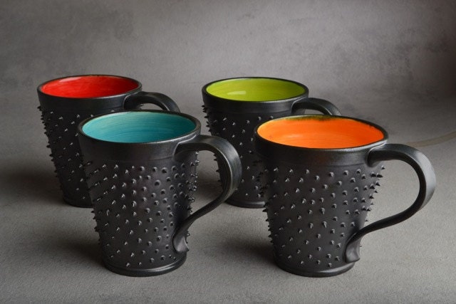 Spiky Mugs: Made To Order Dangerously Spiky Mugs Set of 4 by Symmetrical Pottery