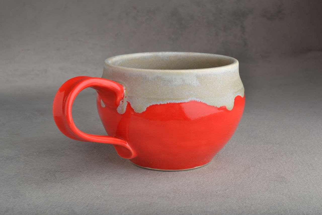Mug : Red & Drippy Grey Stoneware Mug by Symmetrical Pottery