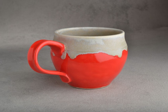 Mug : Red & Drippy Grey Stoneware Mug by Symmetrical Pottery