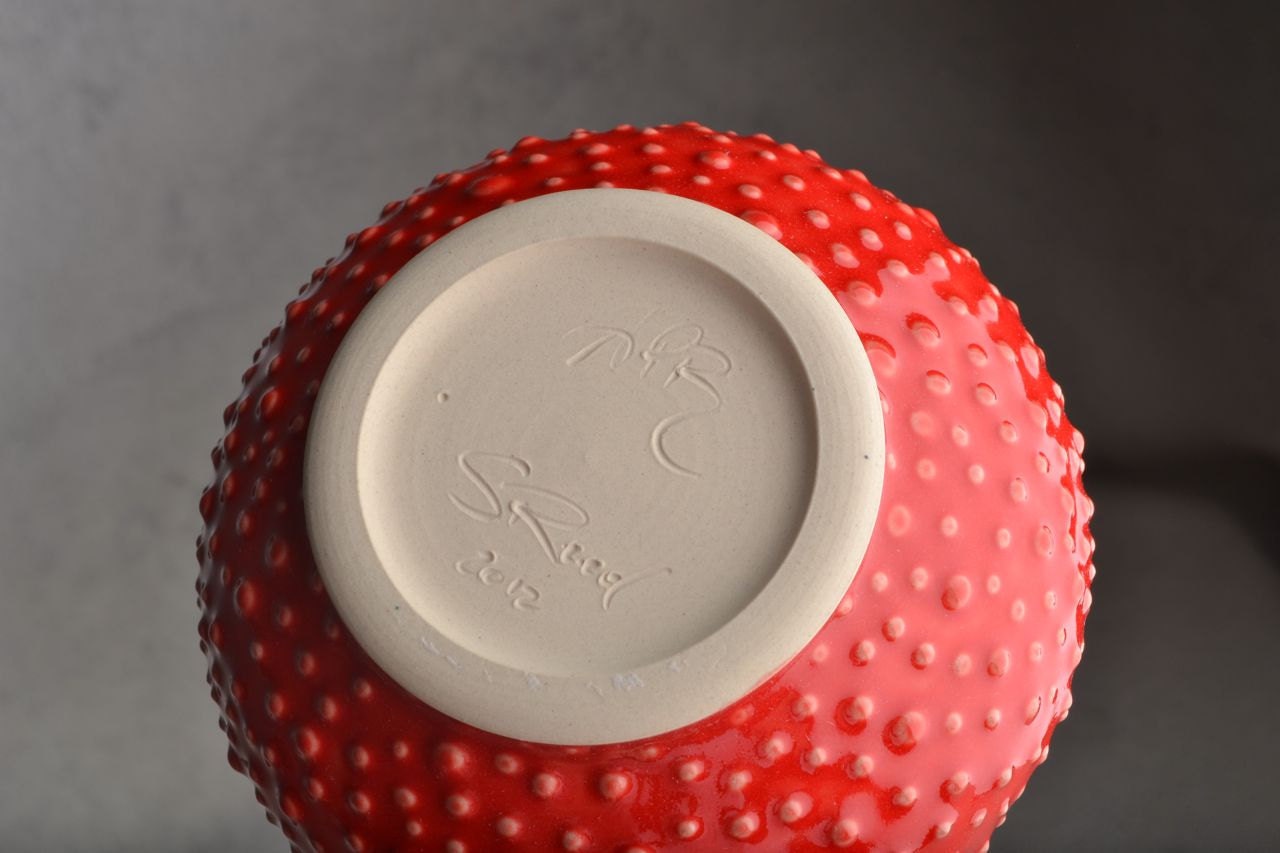 Dottie Mug: Red Stoneware Dottie Soup Cocoa Mug by Symmetrical Pottery