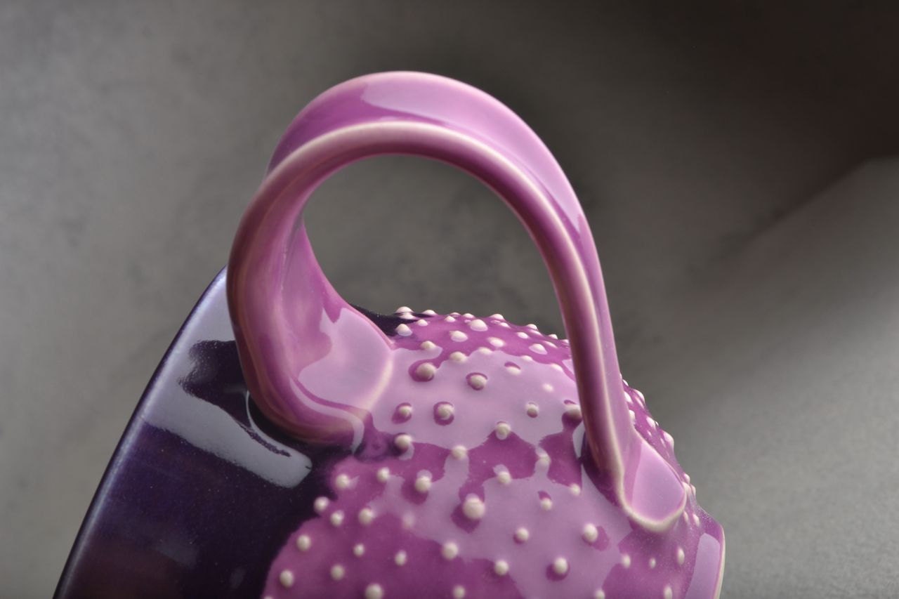 Dottie Mug: Orchid and Purple Stoneware Dottie Mug by Symmetrical Pottery