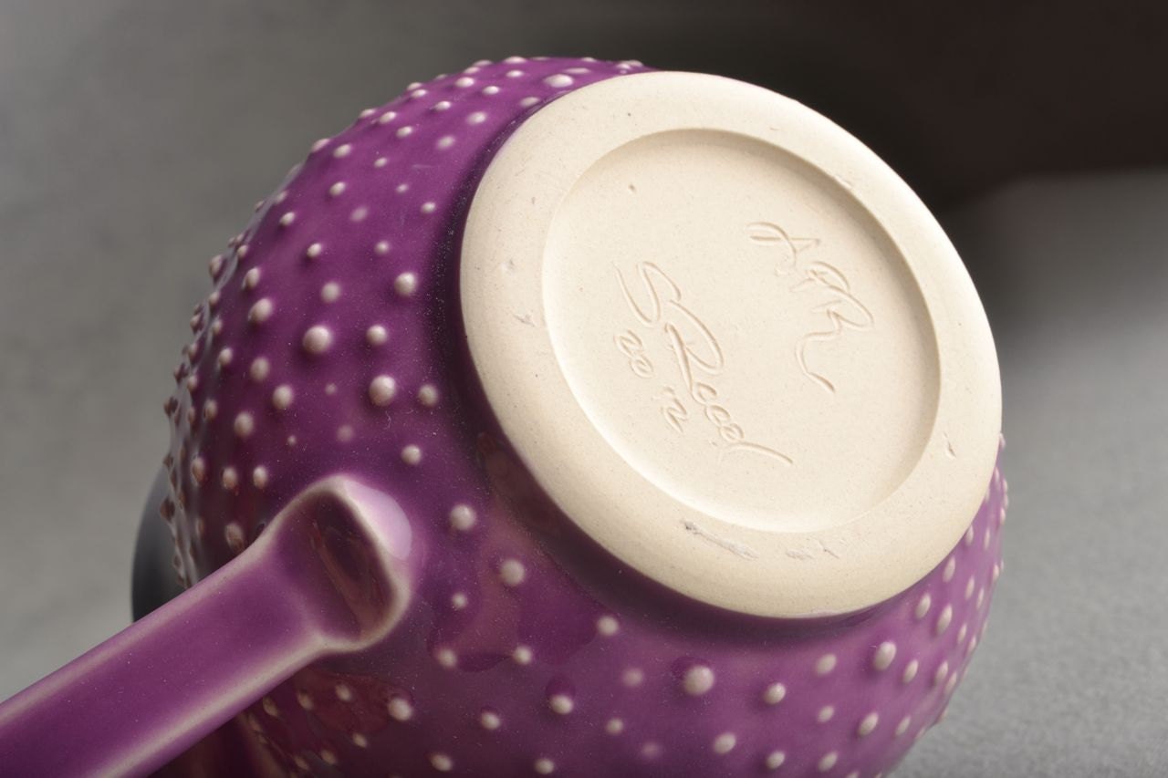 Dottie Mug: Orchid and Purple Stoneware Dottie Mug by Symmetrical Pottery