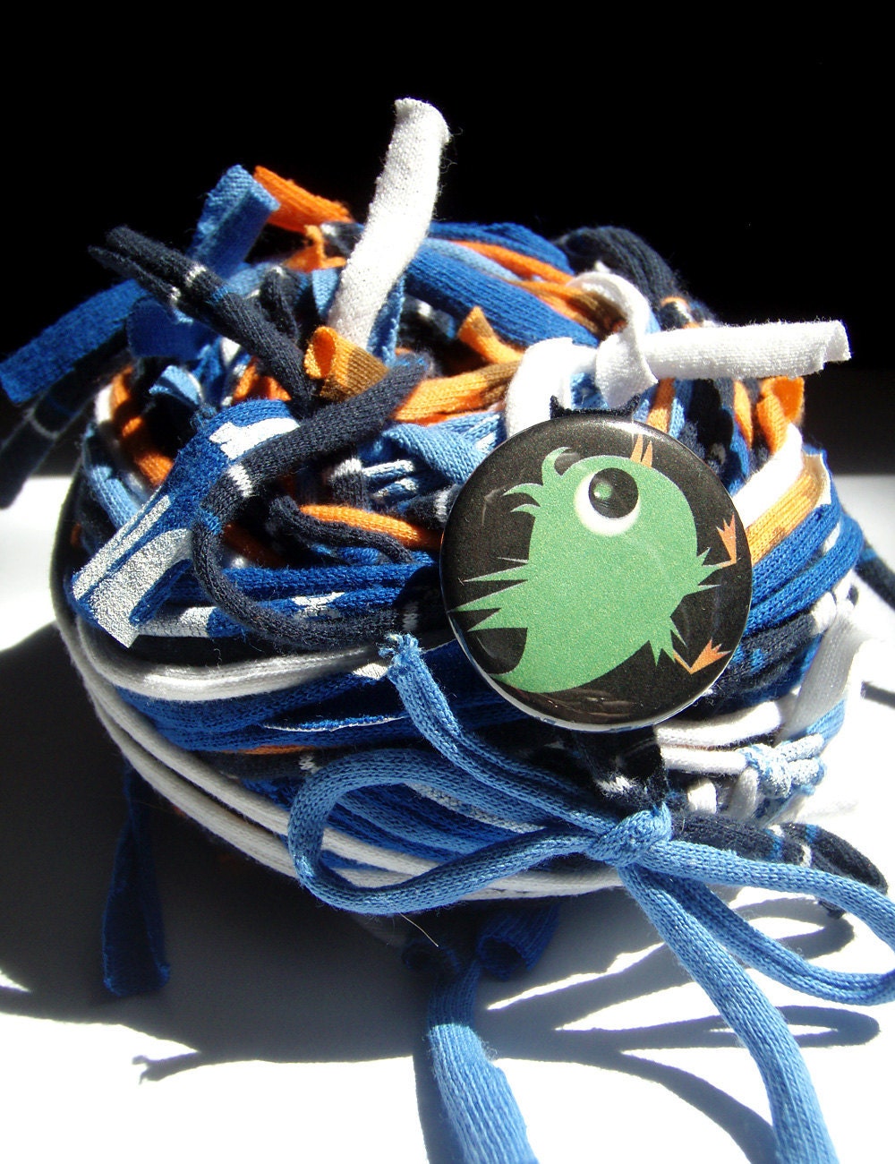 40 yds. Blue Orange RipTie  - Handmade Upcycled Recycled Fabric Yarn Blend by RipTieKnits