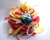 40 yds. Lemon Orange Raspberry Strawberry Blend RipTie  - Handmade Upcycled Recycled Fabric Yarn Blend by RipTieKnits