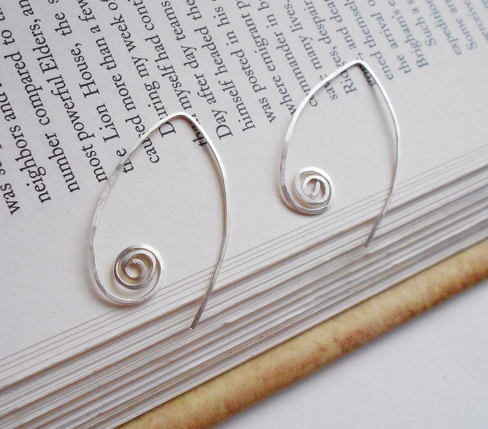 Silver Hammered Long Earrings - Large Fancy Sterling Silver Ear Hooks for Interchangeable Gemstones & Charms