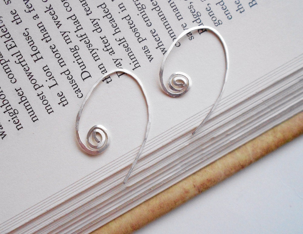 Silver Hammered Swirly Earrings - Medium Fancy Sterling Silver Ear Hooks for Interchangeable Gemstones & Charms
