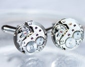 Fathers Day Gift Steampunk Men Cufflinks - Luxury TISSOT Swiss Silver Vintage Watch Movement Men Steampunk Cufflinks Wedding Cuff link Gift