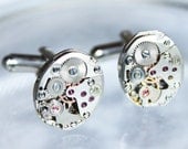 TISSOT Men Steampunk Cufflinks - Luxury Swiss Silver Vintage Watch Movement Men Steampunk Cufflinks / Cuff Links - Wedding Fathers Day Gift
