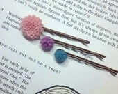Flower Bomb... 3 Darling Bobby Pins with Flower Cabochons-- Think Spring - Hair Clips.....