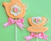 Peach Rose Teapot and Teacup cookie favors