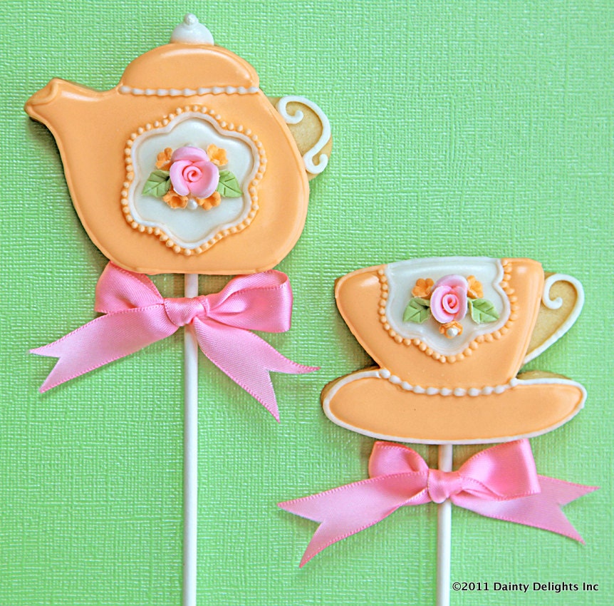 Peach Rose Teapot and Teacup cookie favors Il_570xn
