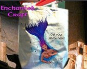 Hand Painted DIVING MERMAID tote- get your name on it for free