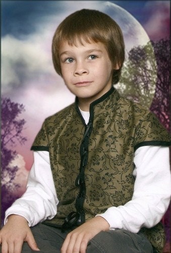 Renaissance Green and Black Paisley Child's Knight Prince Tunic Doublet Medieval CUSTOM MADE Costume
