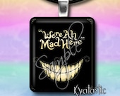 Scrabble Necklace Pendant Charm Necklace Mad Here Alice Wonder Hatter