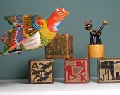 SALE Antique Toy Collection Tin Litho Mechanical Bird Building Blocks Push Puppet Cat - NowItsFound