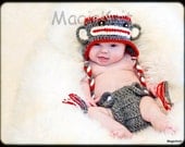 040 Sock Monkey Set Hat and Diaper. Size Newborn 0-3 mo. Great for Photo prop.