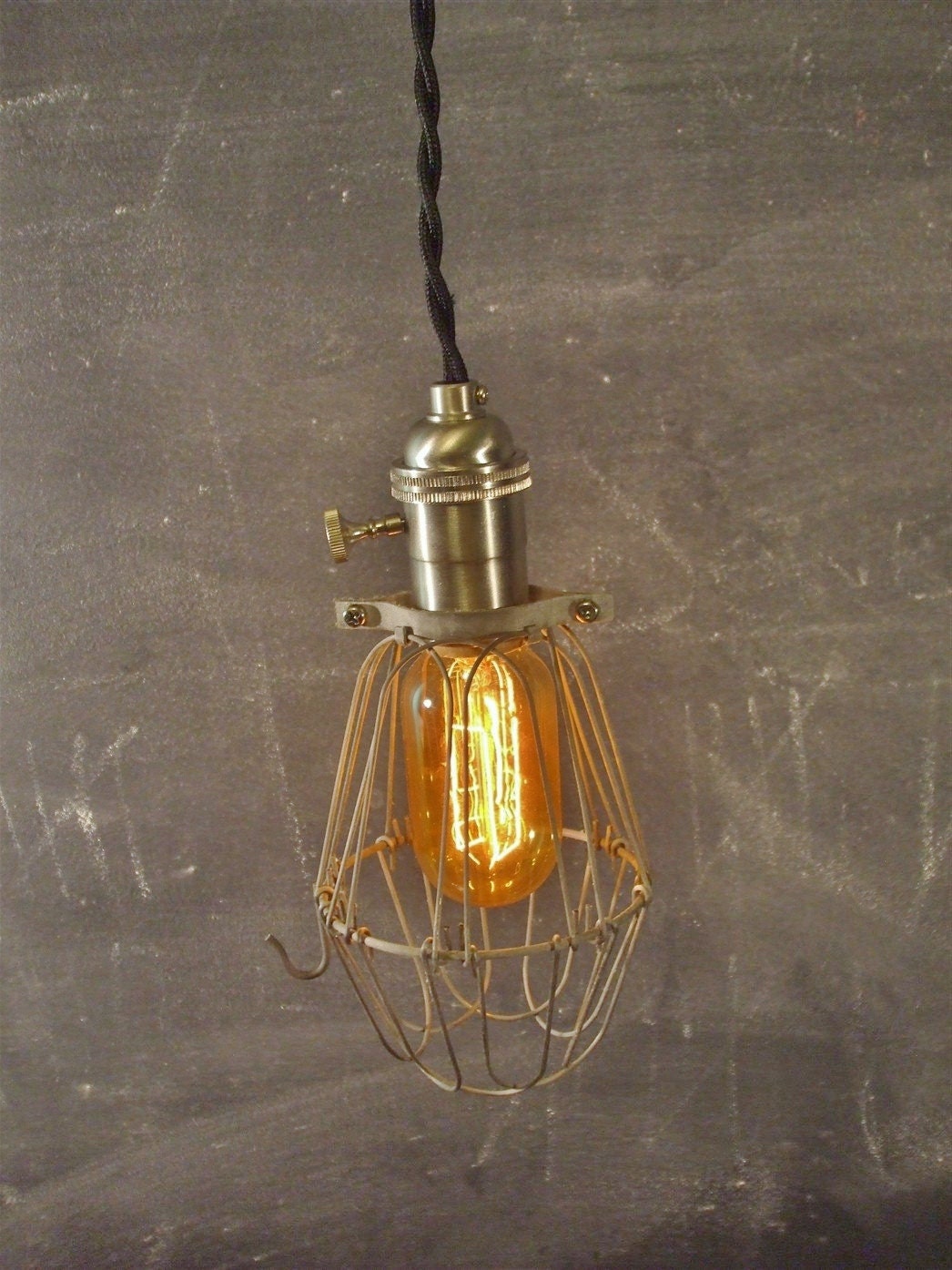 Vintage Industrial Cage Light - Machine Age Minimalist Bare Bulb Pendant Lamp