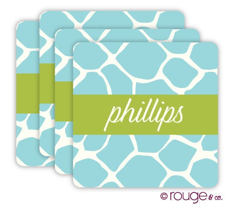 coasters - GIRAFFE pattern with monogram - set of 4