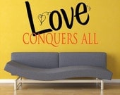 Love conquers all- Vinyl Lettering wall words design decal  bedroom sign graphics Home decor itswritteninvinyl