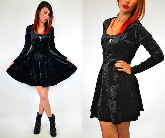 black velvet DARK DOLLY mini goth DELUXE grunge dress, extra small-small