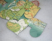 Heart die cuts, vintage atlas paper hearts: 25 hearts punched from vintage atlas pages- scrapbooking, card making, crafts