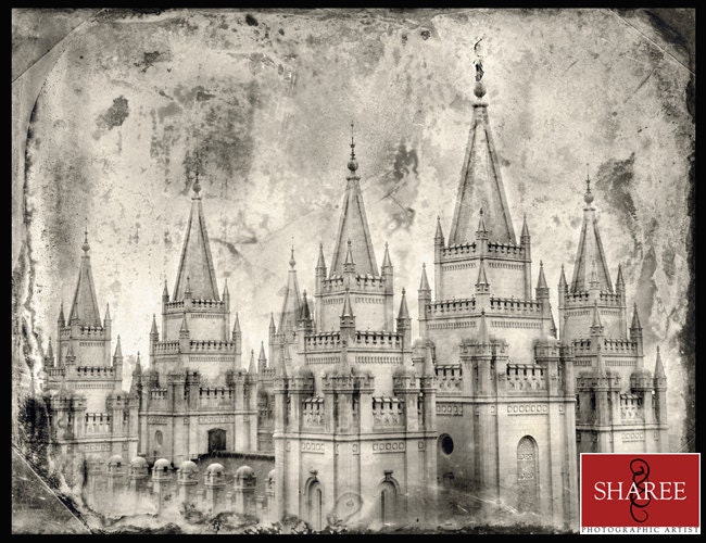 Salt Lake City LDS Temple in Vintage, with black boarder 11x14