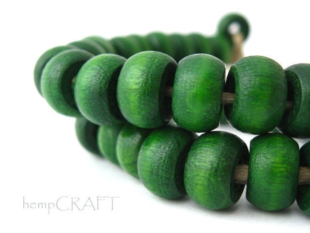 Wood Beads, Dark Green - Crow Beads 6x10mm - Large Hole Beads - 50pc - hempCRAFT