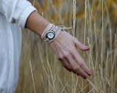 Tan Suede Bracelet Watch with Small White Round Interchangeable Face