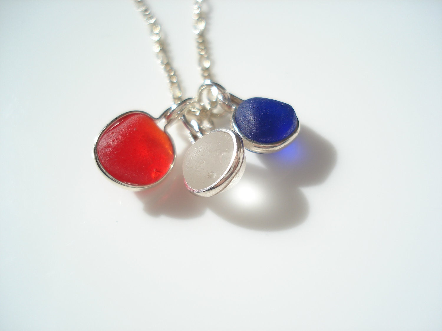 British Sea Glass in Red, White and Cobalt Blue , small spheres - E0664 - from Seaham, UK
