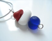 Patriotic Sea Glass Pendant in Red, White and Cobalt Blue , small spheres - E0737 - from Seaham, UK