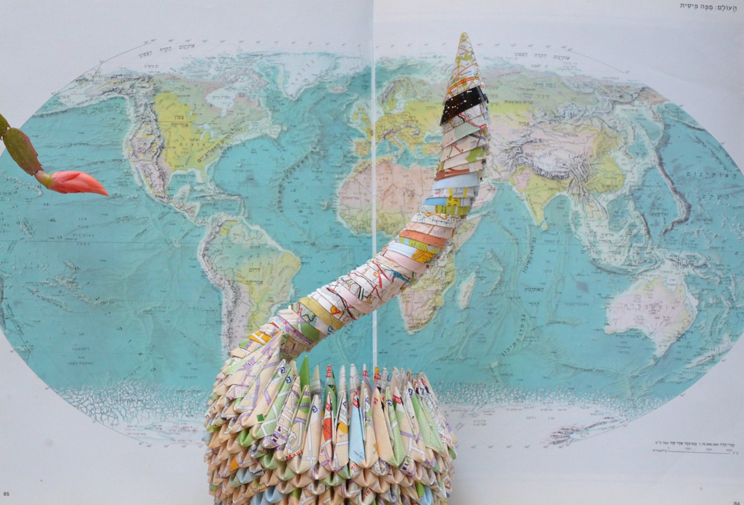 FREE SHIPPING: A unique, colorful paper swan, made out of folded maps