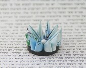 FREE SHIPPING: Origami paper flower in pale blue, attached to a magnet base
