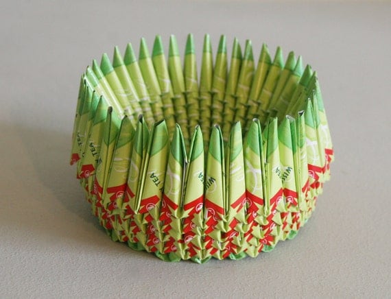 FREE SHIPPING: Origami paper bowl - made out of tea bag wrappers, fruit bowl, organizer, desk accessory