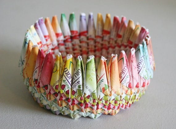 FREE SHIPPING: Origami Paper Bowl - made out of tea bag wrappers, holiday gift idea - Christmas, Hanukkah
