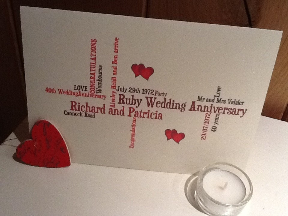 Ruby Wedding Anniversary - 40 years - personalized keepsake