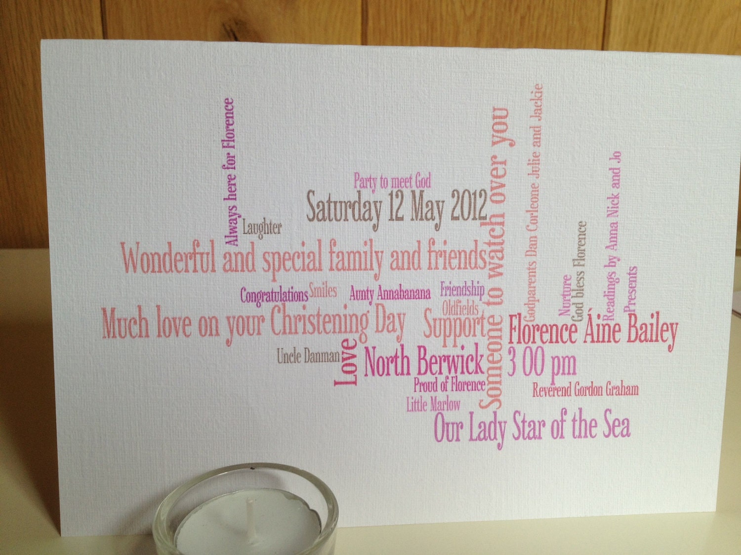 Personalised Custom made card - Shades of PINK