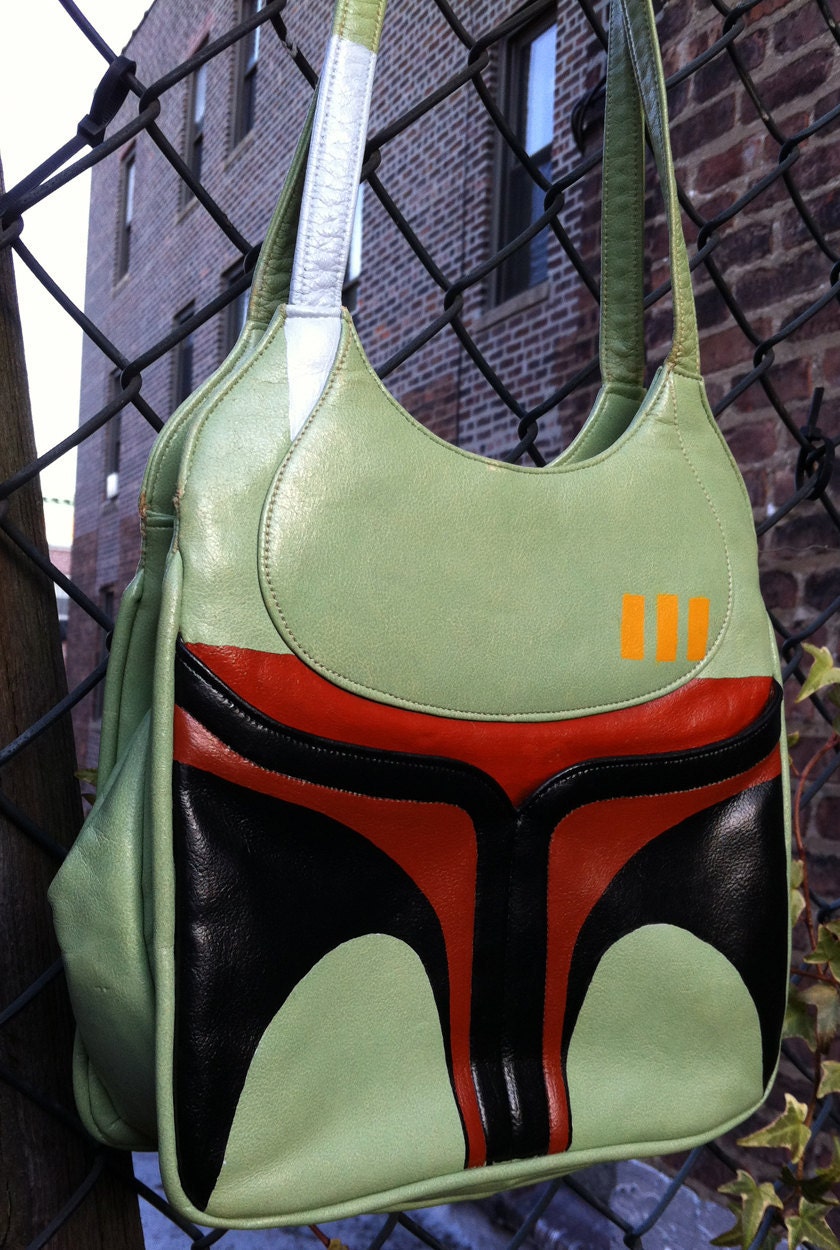 Star Wars: Upcycled Boba Fett hand painted pleather mint green purse