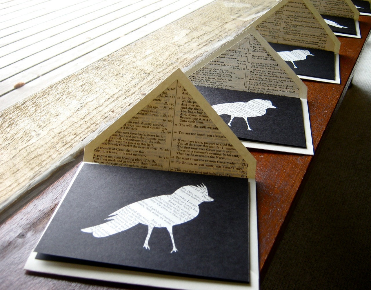 Handcut Bird Notecard - Upcycled Poetry