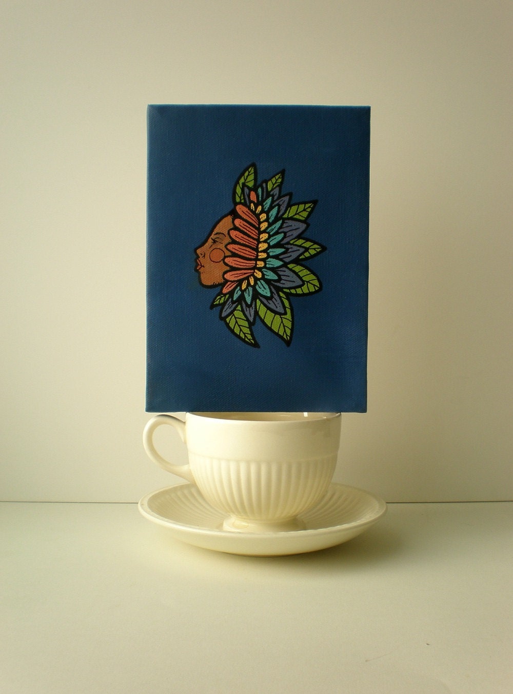 small original painting - acrylic on stretched cotton - flower woman