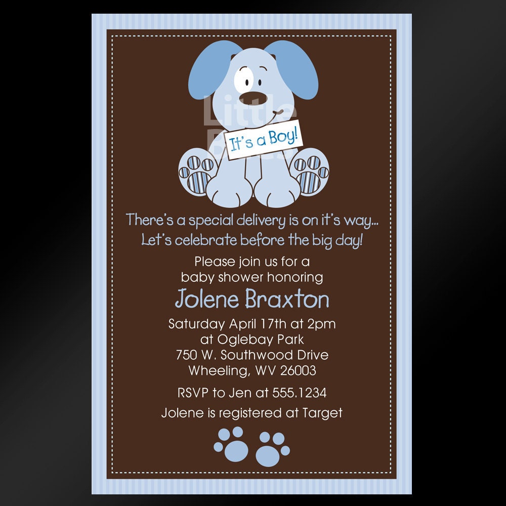 20, 4x6 -- Puppy Dog Baby Shower or Birthday Invitations -- Custom