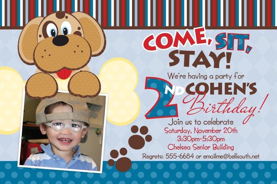Cute Puppy Dog Printable Photo Birthday Invitation - Any Color