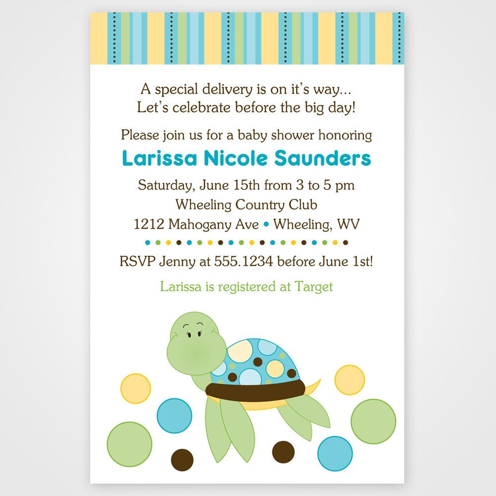 Sea Turtle Dots Printable Baby Shower or Birthday Invitation -- Any Color