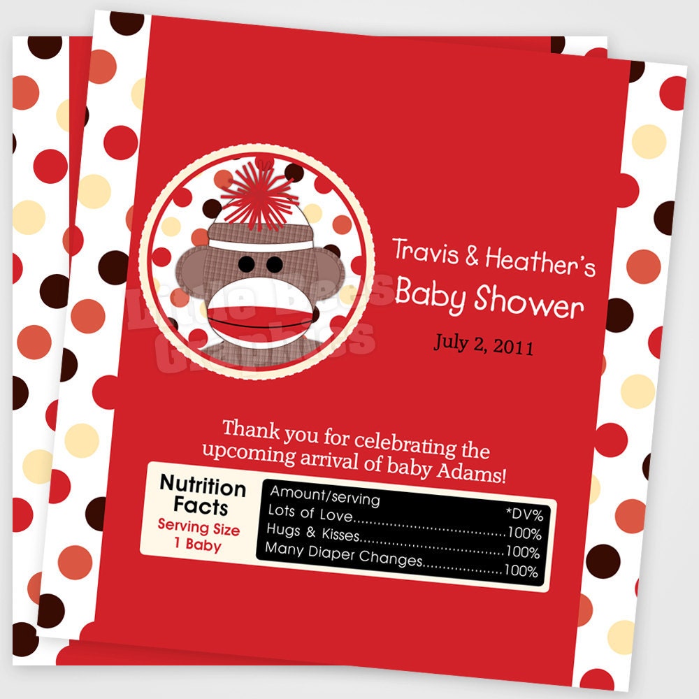 Sock Monkey Candy Wrappers - Set of 20 Wrappers - Baby Shower, Birthday Favors