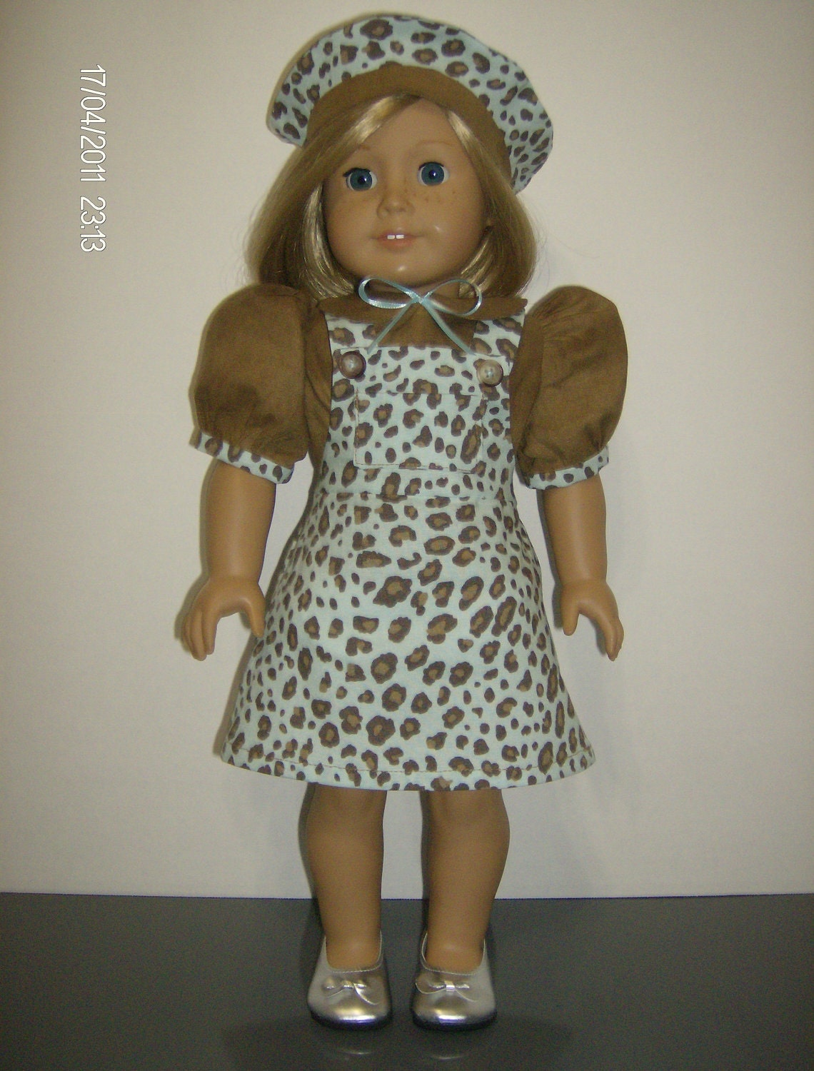 3 pc. Brown and Blue Animal Print Overall Jumper Set