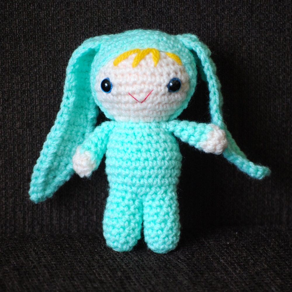 BONNIE - Amigurumi Crochet Easter Bunny Doll Aqua