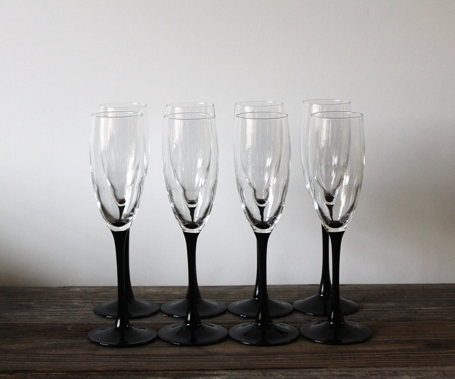 75% OFF SALE Vintage Black Stem French Champagne Flutes