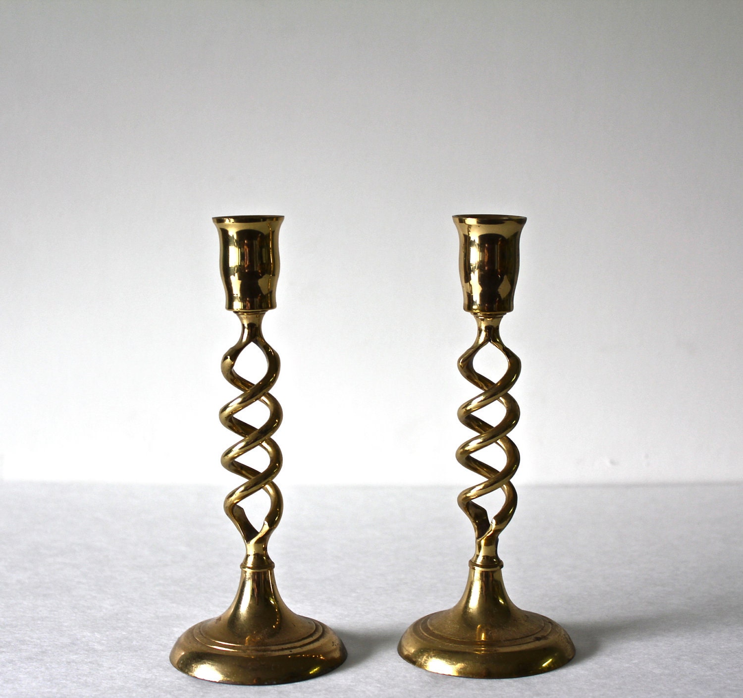 Vintage Brass Spiral Candlesticks